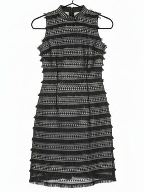 NWOT J. Crew Black Cream Fringe Tassel Tiered Shift Dress Sz 0 Cocktail $198